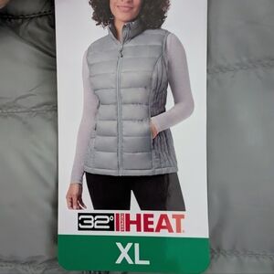 32 Degrees HEAT Ultra Light Puffer Vest Packable Women's XL Soft Smoke Gray
